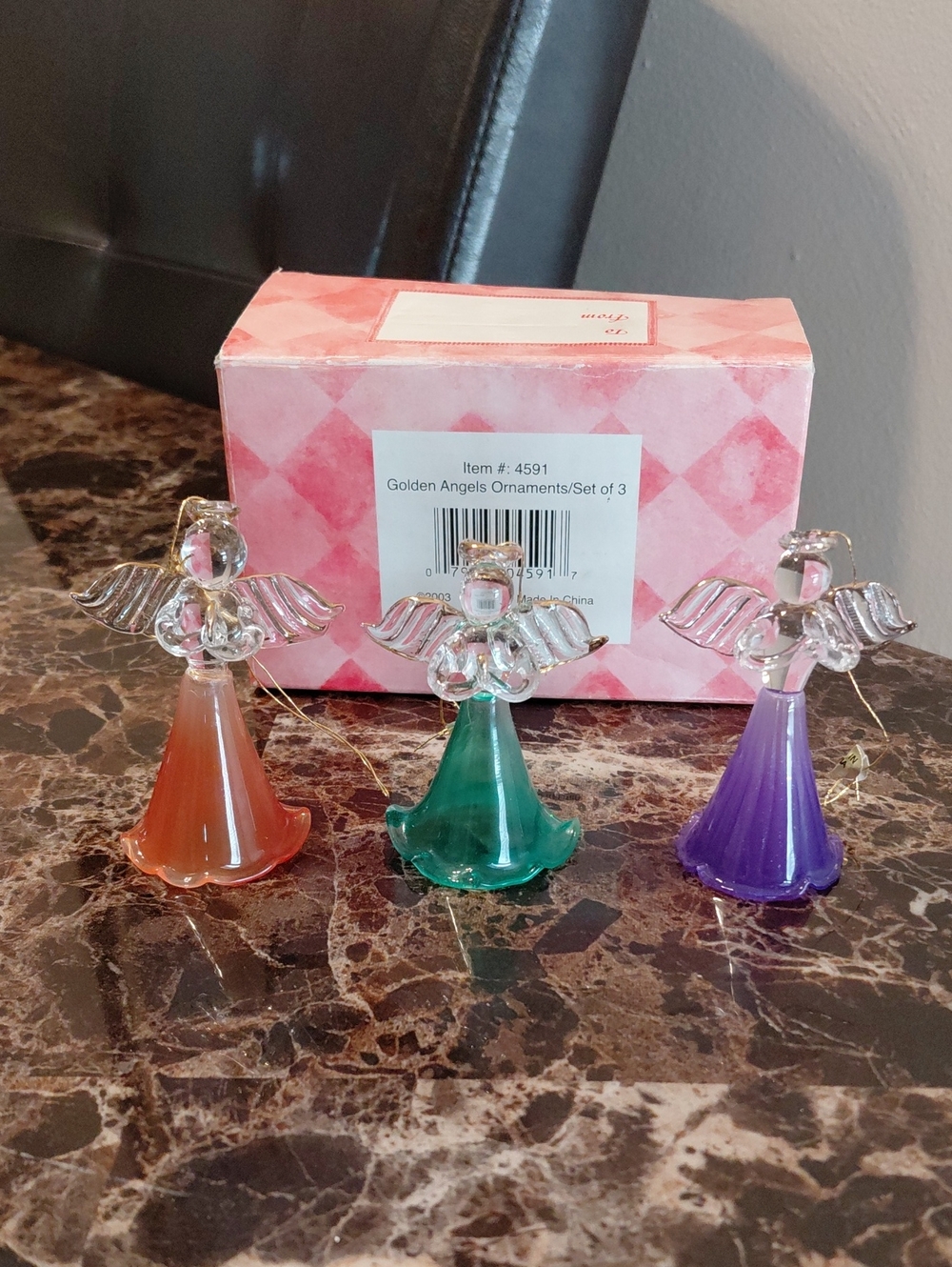 2003 Set of 3 Golden Angels Ornaments with Original Box